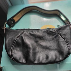 The Sak Small Black Leather Hobo Handbag with pink stitching